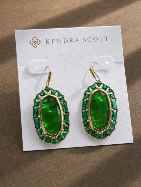 Kendra Scott Jewelry - Kendra Scott Elle Gold Kelly Green Crystal Frame Drop Earrings